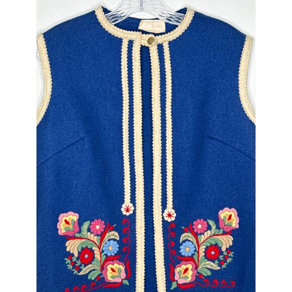 Vintage 70's Hungarian Folk Wool Vest Blue Embroidered Floral Trimmed medium - Picture 6 of 13